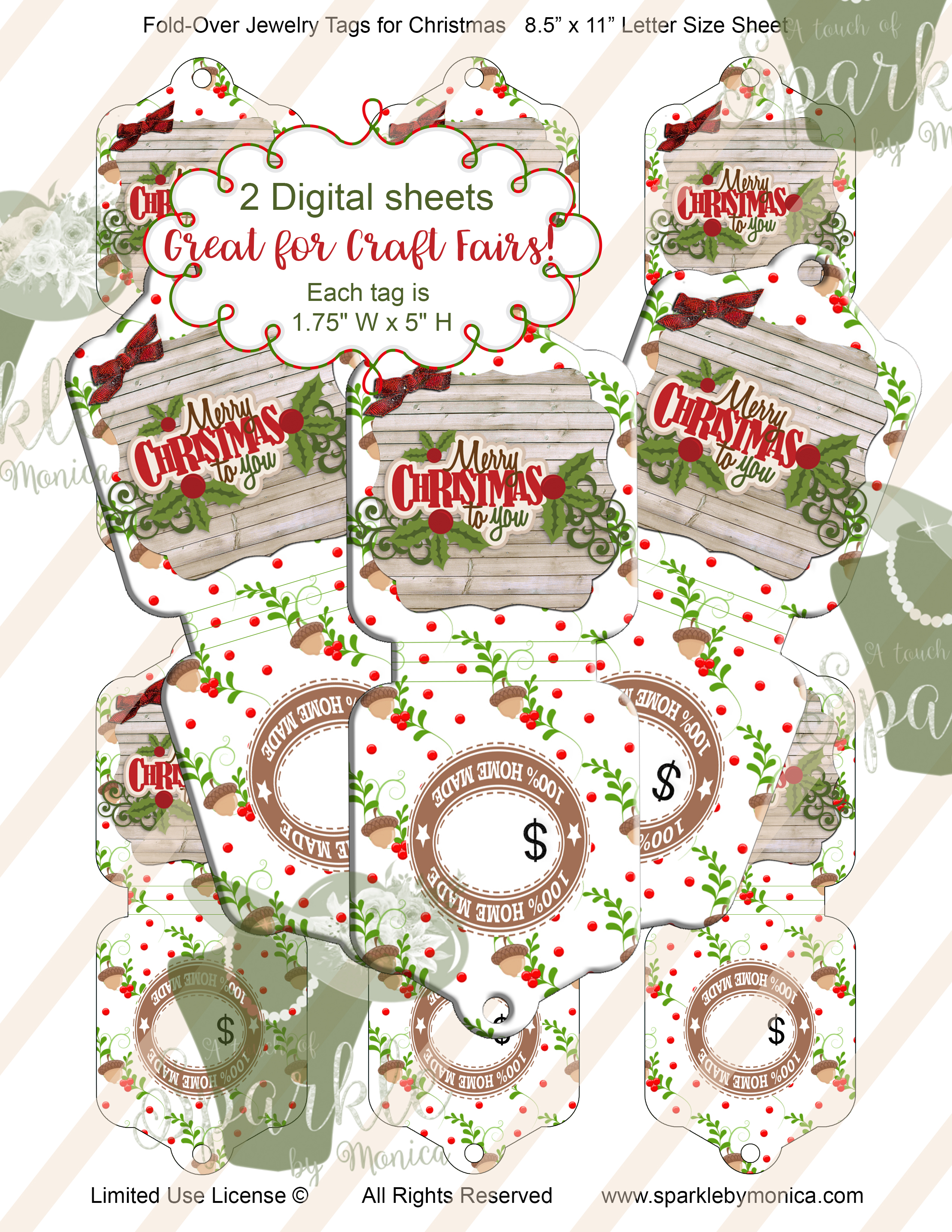 Merry Christmas Jewelry Hang Tags, Digital Jewelry Cards: Instant Download - Sparkle By Monica